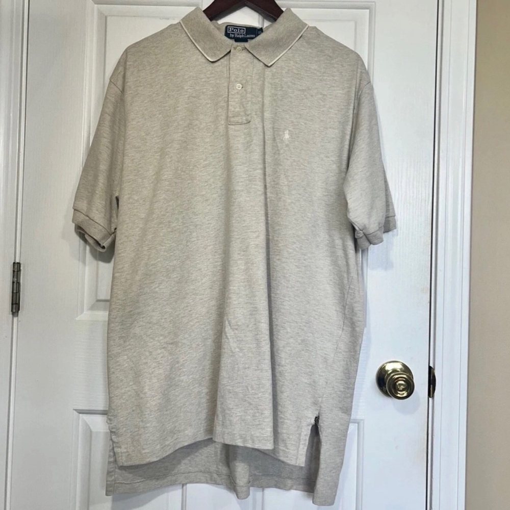 Polo Ralph Lauren Mens XL  Short Sleeve Pique Polo Shirt Slit Hem Oatmeal